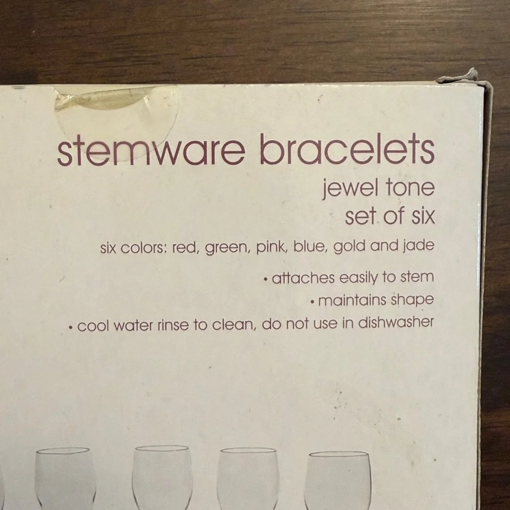 Jewel Tone Stemware Bracelets Set of Six Wine Charms